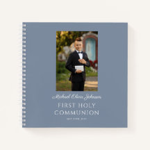 Elegante Dusty Blue Boy Eerste Communie Guestbook
