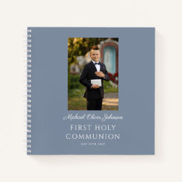 Elegante Dusty Blue Boy Eerste Communie Guestbook Notitieboek