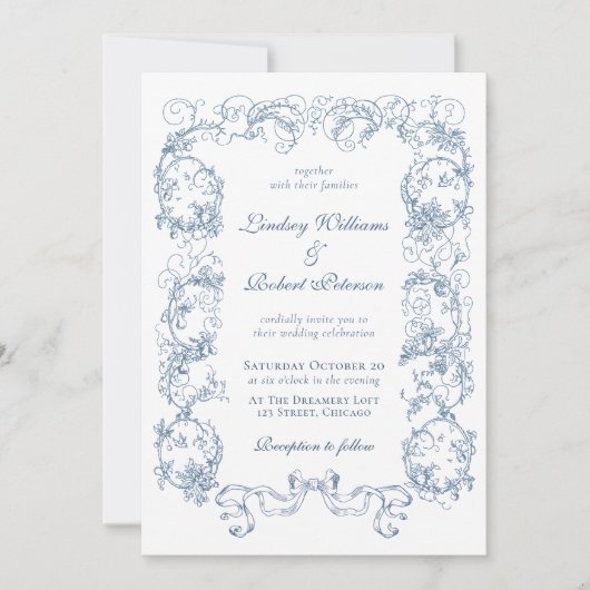 Elegante  Dusty Blue  bruiloft Kaart (Voorkant)