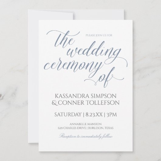 Elegante Dusty Blue bruiloft uitnodigingen-kalligr Kaart (Voorkant)