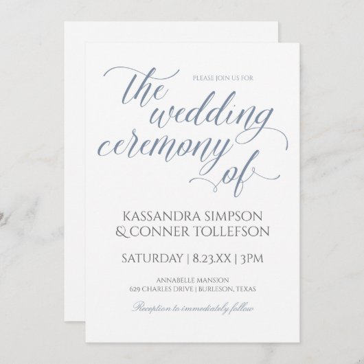 Elegante Dusty Blue bruiloft uitnodigingen-kalligr Kaart (Voorkant / Achterkant)