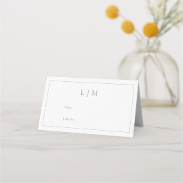 Elegante Dusty Blue Calligraphy Monogram Receptie Plaatskaartje