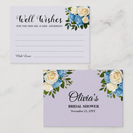 Elegante Dusty Blue, Champagne, en Wensend goed Informatiekaartje (Voorkant / Achterkant)