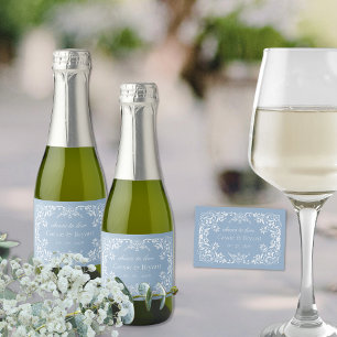 Elegante Dusty Blue Chic juicht stijlvolle bruilof Sparkling Wijnetiket