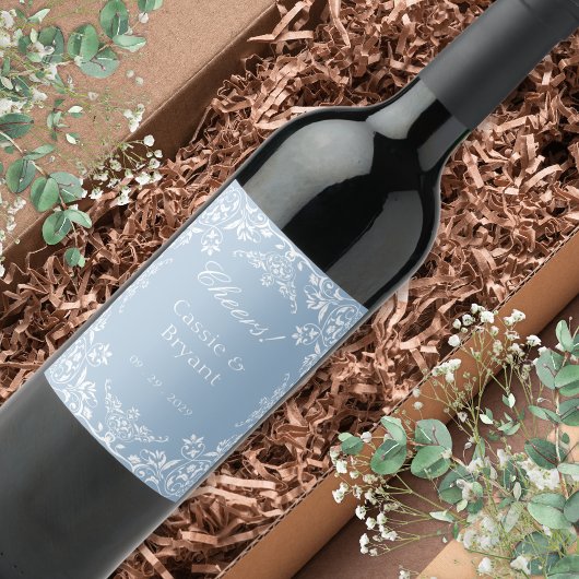 Elegante Dusty Blue Chic juicht stijlvolle bruilof Wijn Etiket