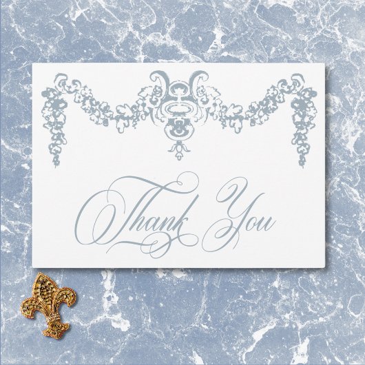 Elegante Dusty Blue Chinoiserie Cherub Wedding Bedankkaart