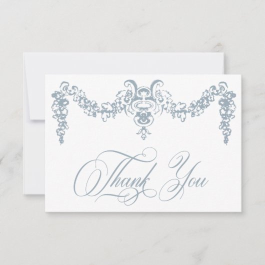 Elegante Dusty Blue Chinoiserie Cherub Wedding Bedankkaart (Voorkant)