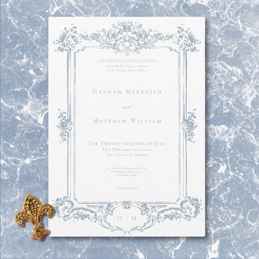 Elegante Dusty Blue Chinoiserie Cherub Wedding Kaart