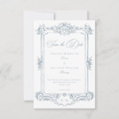 Elegante Dusty Blue Chinoiserie Cherub Wedding Save The Date (Voorkant)
