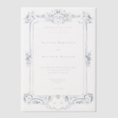 Elegante Dusty Blue Chinoiserie Cherub Wedding Vellum Uitnodigingen (Voorkant)