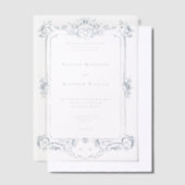 Elegante Dusty Blue Chinoiserie Cherub Wedding Vellum Uitnodigingen (Offset)