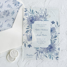 Elegante Dusty Blue Chinoiserie Floral Wedding Acryl Uitnodigingen