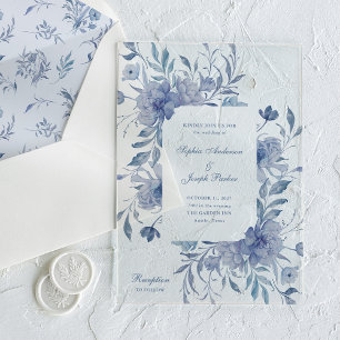 Elegante Dusty Blue Chinoiserie Floral Wedding Acryl Uitnodigingen