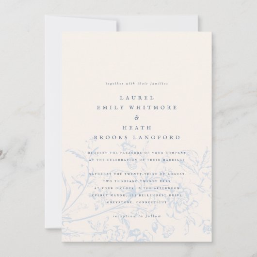 Elegante Dusty Blue Chinoiserie Floral Wedding Kaart (Voorkant)