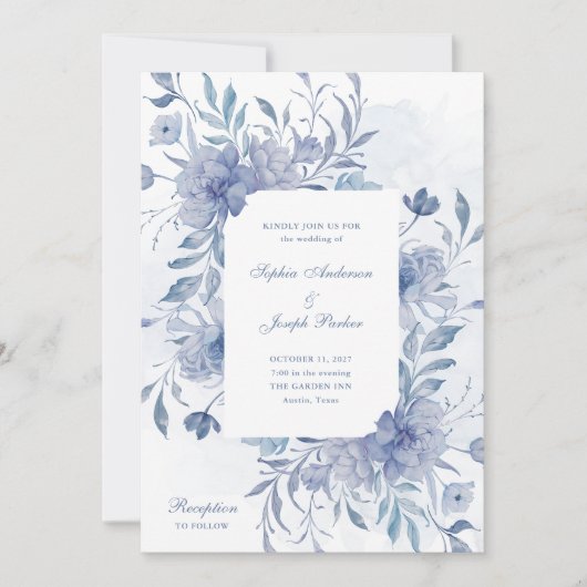 Elegante Dusty Blue Chinoiserie Floral Wedding Kaart (Voorkant)