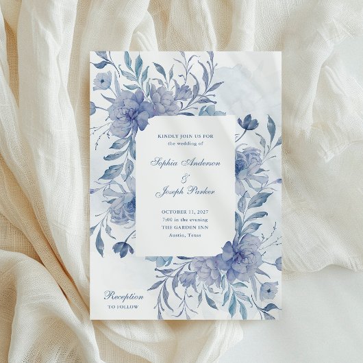 Elegante Dusty Blue Chinoiserie Floral Wedding Kaart