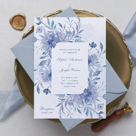 Elegante Dusty Blue Chinoiserie Floral Wedding Kaart