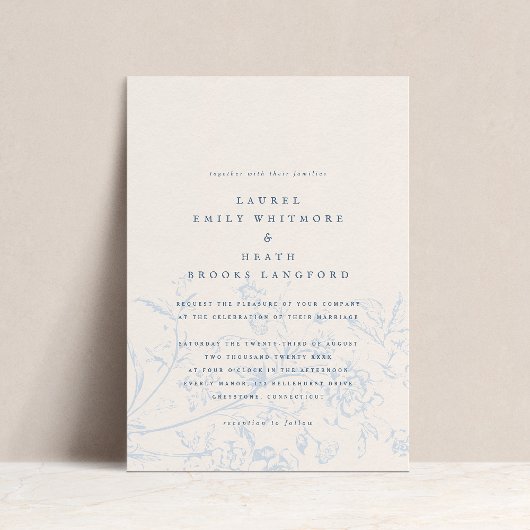Elegante Dusty Blue Chinoiserie Floral Wedding Kaart