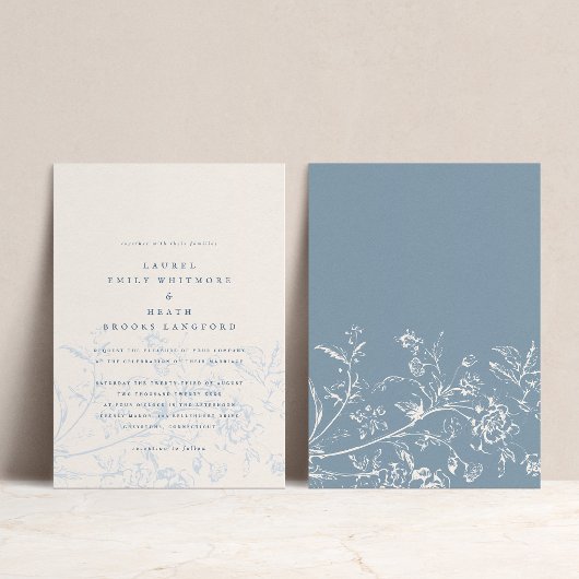 Elegante Dusty Blue Chinoiserie Floral Wedding Kaart