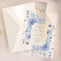 Elegante Dusty Blue Chinoiserie Floral Wedding