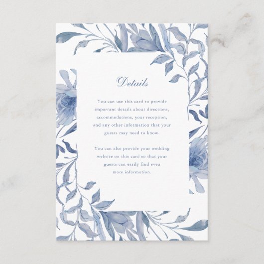 Elegante Dusty Blue Chinoiserie | Trouwdetails Informatiekaartje (Voorkant)