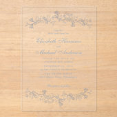 Elegante Dusty Blue Chinoiserie Waterverf bruiloft Acryl Uitnodigingen (Voorkant)