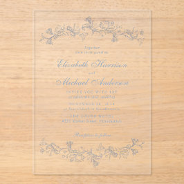 Elegante Dusty Blue Chinoiserie Waterverf bruiloft Acryl Uitnodigingen