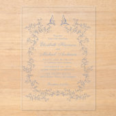 Elegante Dusty Blue Chinoiserie Waterverf bruiloft Acryl Uitnodigingen (Voorkant)