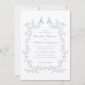 Elegante Dusty Blue Chinoiserie Waterverf bruiloft Kaart (Voorkant)