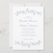 Elegante Dusty Blue Chinoiserie Waterverf bruiloft Kaart (Voorkant)