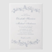 Elegante Dusty Blue Chinoiserie Waterverf bruiloft Vellum Uitnodigingen (Voorkant)
