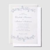 Elegante Dusty Blue Chinoiserie Waterverf bruiloft Vellum Uitnodigingen (Offset)
