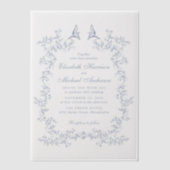 Elegante Dusty Blue Chinoiserie Waterverf bruiloft Vellum Uitnodigingen (Voorkant)