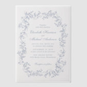 Elegante Dusty Blue Chinoiserie Waterverf bruiloft Vellum Uitnodigingen (Voorkant)