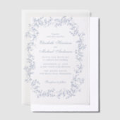 Elegante Dusty Blue Chinoiserie Waterverf bruiloft Vellum Uitnodigingen (Offset)