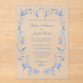 Elegante Dusty Blue Chinoiserie Wedding Acryl Uitnodigingen (Voorkant)