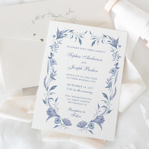 Elegante Dusty Blue Chinoiserie Wedding Kaart