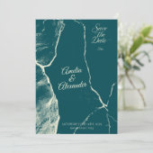 Elegante Dusty Blue & Cream Marble Save the Date Kaart (Staand voorkant)