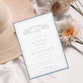 Elegante Dusty Blue Crest Monogram bruiloft Kaart
