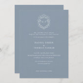 Elegante Dusty Blue Crest Monogram bruiloft Kaart (Voorkant / Achterkant)