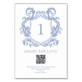Elegante Dusty Blue Crest QR Code Foto delen Kaart (Voorkant)