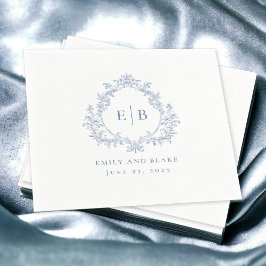 Elegante  Dusty Blue Crest Wedding Logo Servet