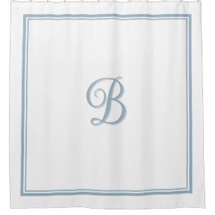 Elegante Dusty Blue Double Border Script Monogram Douchegordijn