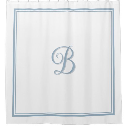 Elegante Dusty Blue Double Border Script Monogram Douchegordijn (Voorkant)