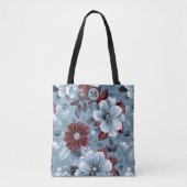 Elegante Dusty Blue en Bourgogne Floral Canvas tas (Voorkant)