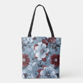 Elegante Dusty Blue en Bourgogne Floral Canvas tas (Achterkant)