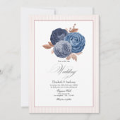 Elegante Dusty Blue en Roos Gold Floral Wedding Kaart (Voorkant)
