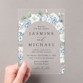 Elegante Dusty Blue Floral Arch Lijst Wedding Acryl Uitnodigingen (Insitu (Draagbaar))