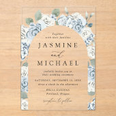 Elegante Dusty Blue Floral Arch Lijst Wedding Acryl Uitnodigingen (Voorkant)