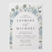 Elegante Dusty Blue Floral Arch Lijst Wedding Vellum Uitnodigingen (Voorkant)